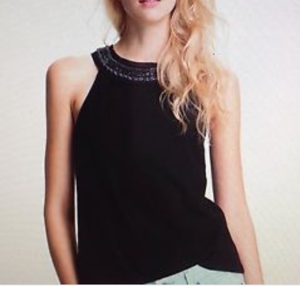 Free People Black Beaded Neck Tank